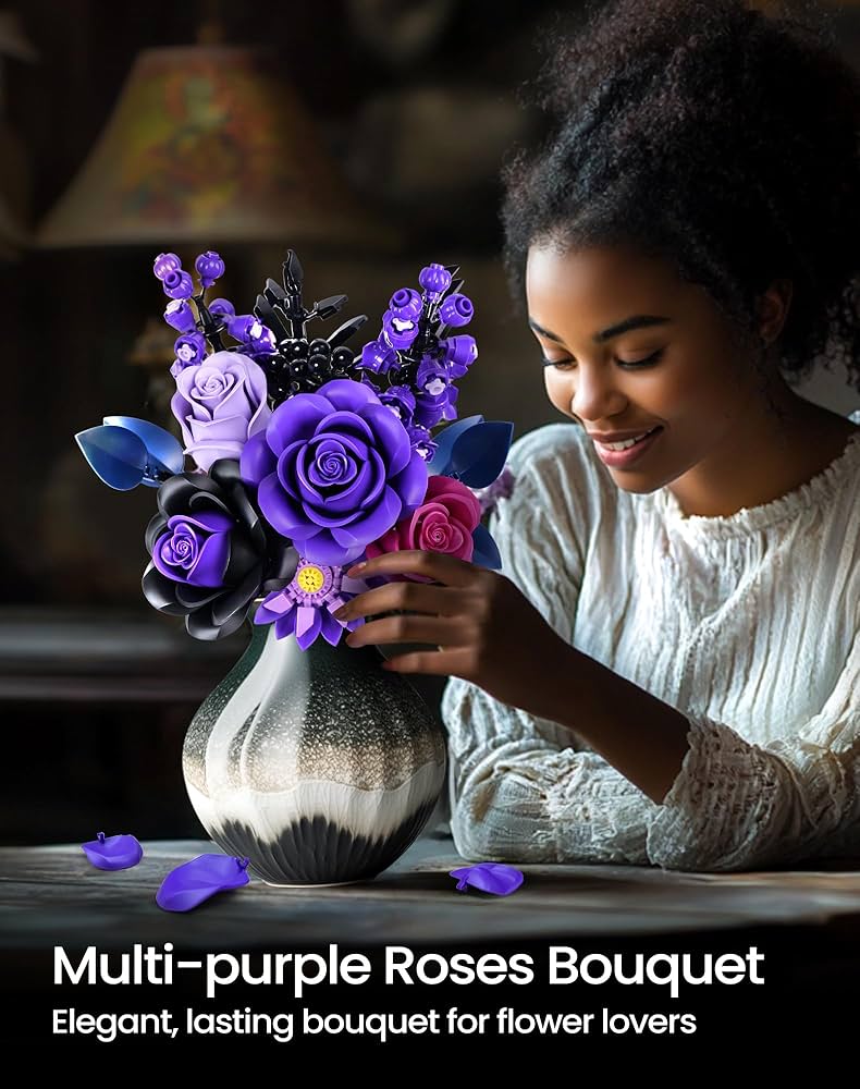 ❃ローズ❃ Amazon.com: iATOM Purple Rose Bouquet Building Set
